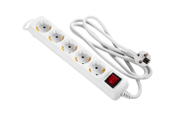 Подовжувач 2Е на 5 розеток з вимикачем 3G1.5, 1.5М, білий (2E-U05ESM1.5)